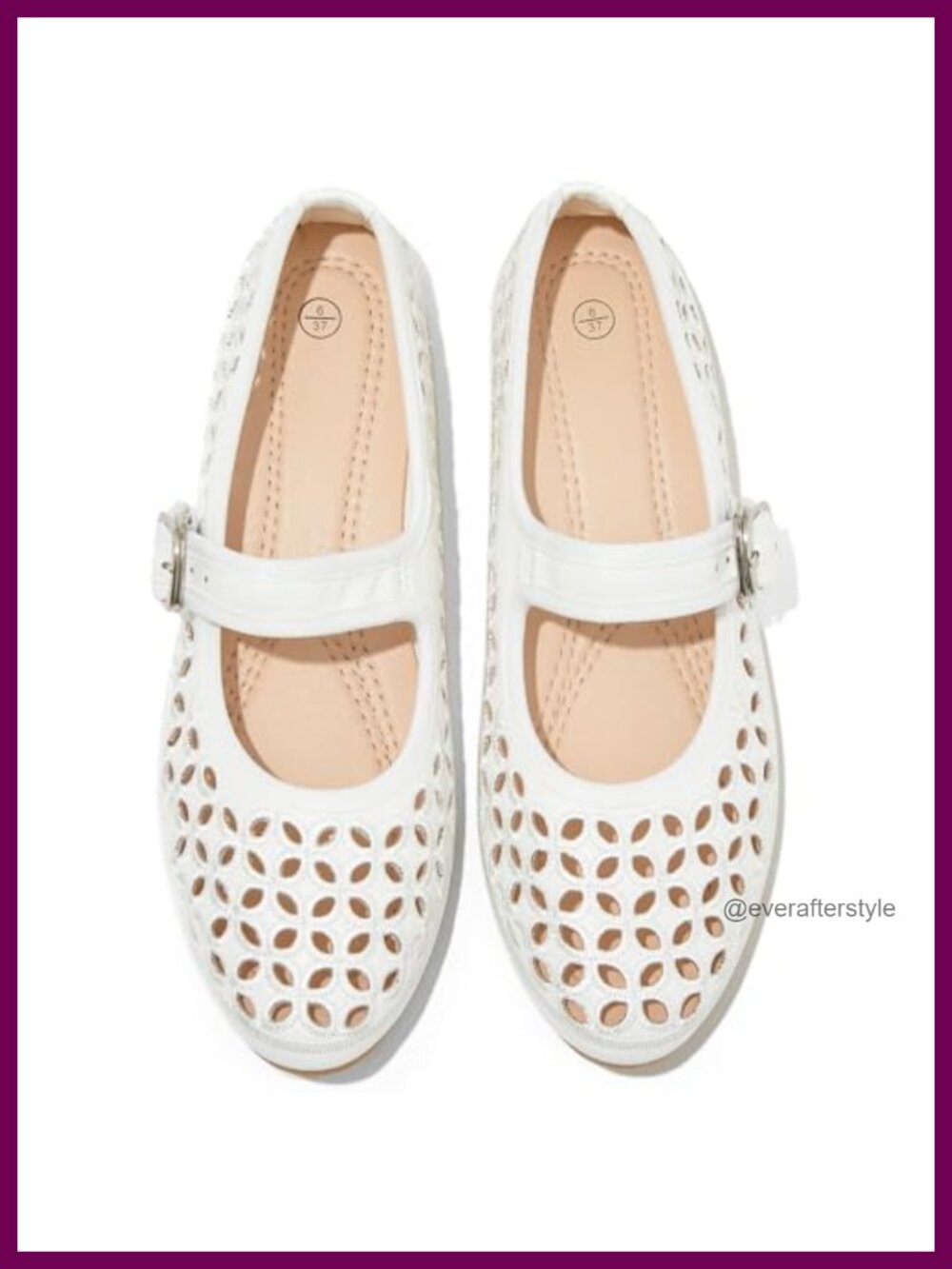 Women's Perforated Floral Mary Jane Flats Faux Leather Memory Foam Buckle